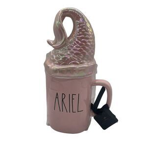 NWT Ariel Mug Pink Rae Dunn Disney Princess Iridescent‎ Mermaid Tail Lid Coffee